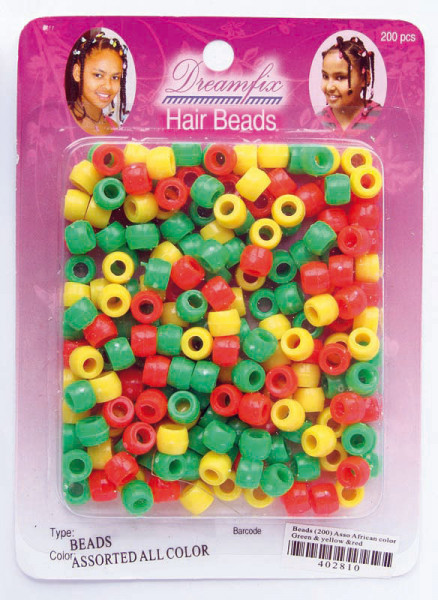 Dreamfix Hair Beads African Color Green, Yellow, Red 200pcs